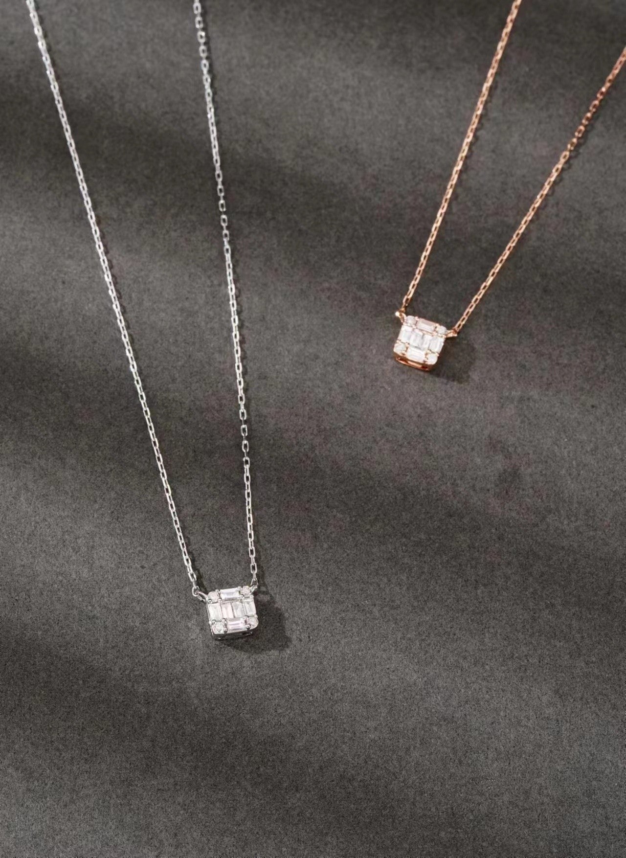 18k Diamond Straight Bar Ice Cube Pendant Jewelry - White Diamond Necklace