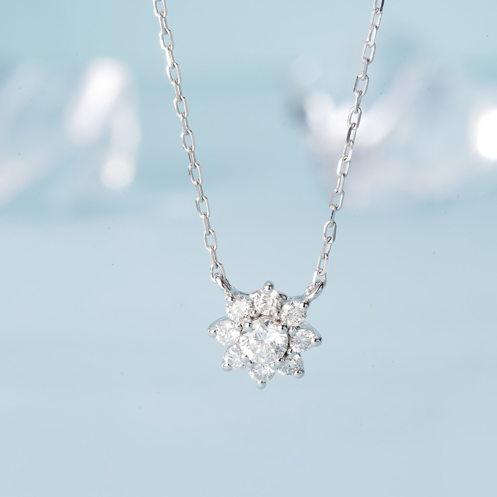 18K Diamond Sunflower Pendant Necklace - Jewelry Delight - White Diamond Necklace