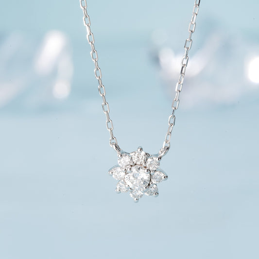 18K Diamond Sunflower Pendant Necklace - Jewelry Delight - White Diamond Necklace