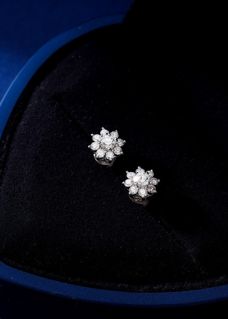 18K Diamond Sunflower Stud Earrings with Eight-Prong Setting - Jeweler.Jewelry