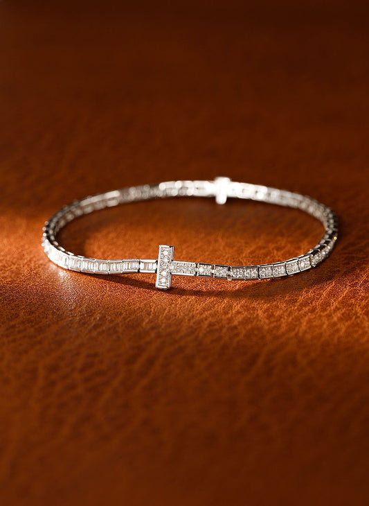 18K Diamond T-Square Bracelet - Luxurious Jewelry Piece - White Diamond Bracelet