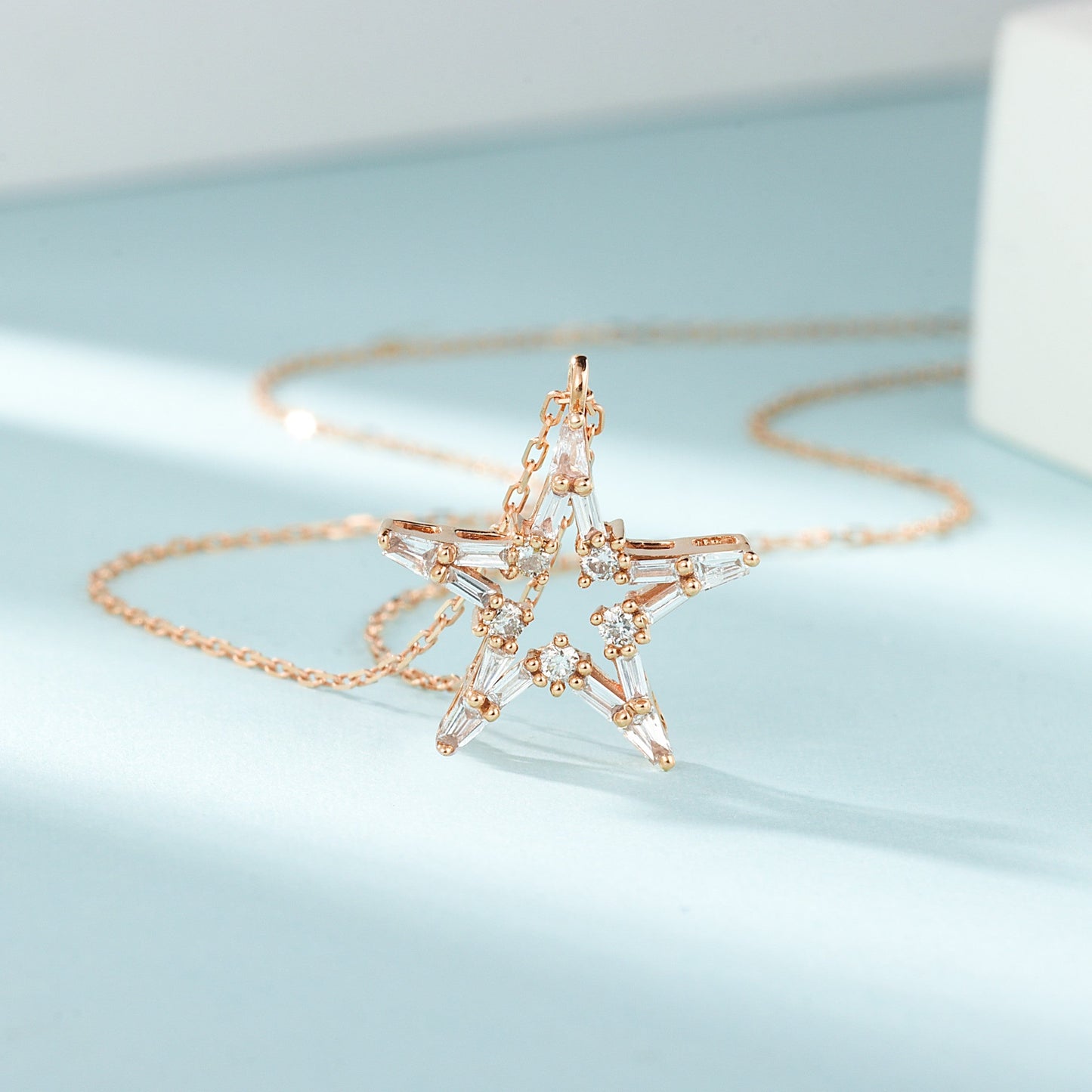 18K Diamond Tiered Star Pendant Necklace - White Diamond Necklace