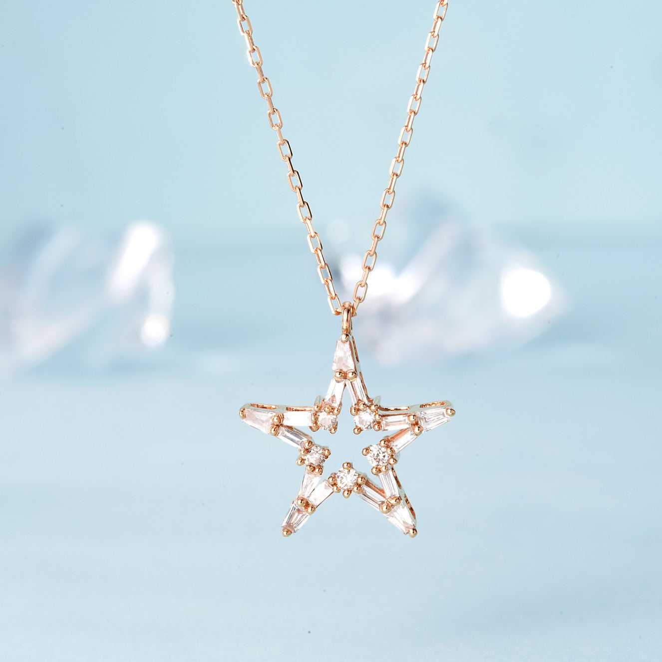 18K Diamond Tiered Star Pendant Necklace - White Diamond Necklace