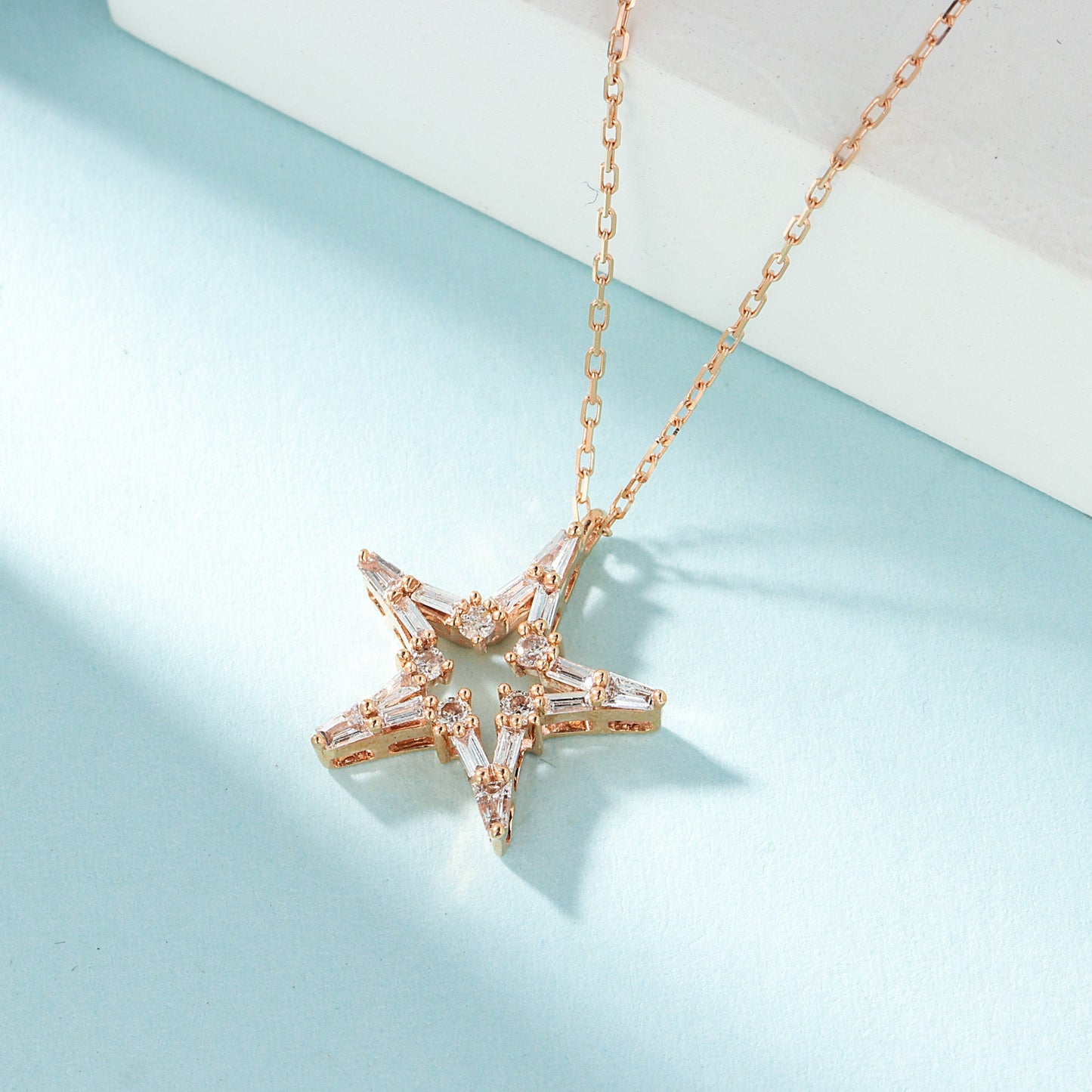 18K Diamond Tiered Star Pendant Necklace - White Diamond Necklace