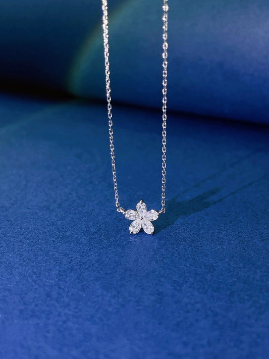 18K Diamond Waterdrop Five-Petal Necklace - Luxurious Jewelry - White Diamond Necklace