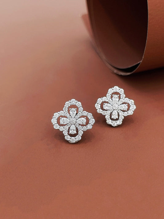 18K Diamond Waterdrop Four-Leaf Clover Hollow Earrings Jewelry - Jeweler.Jewelry