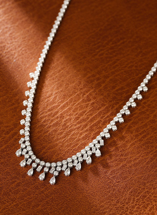 18K Diamond Waterdrop Full-Pave Necklace - Luxury Jewelry - White Diamond Chain