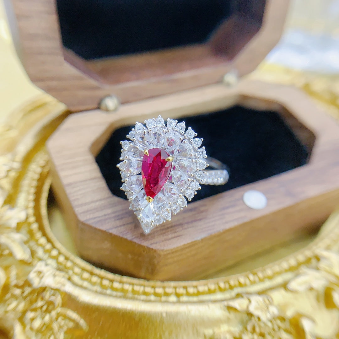 18K Double-Wear Ruby Drop Jewelry with Detachable Design - Red Treasure Ring