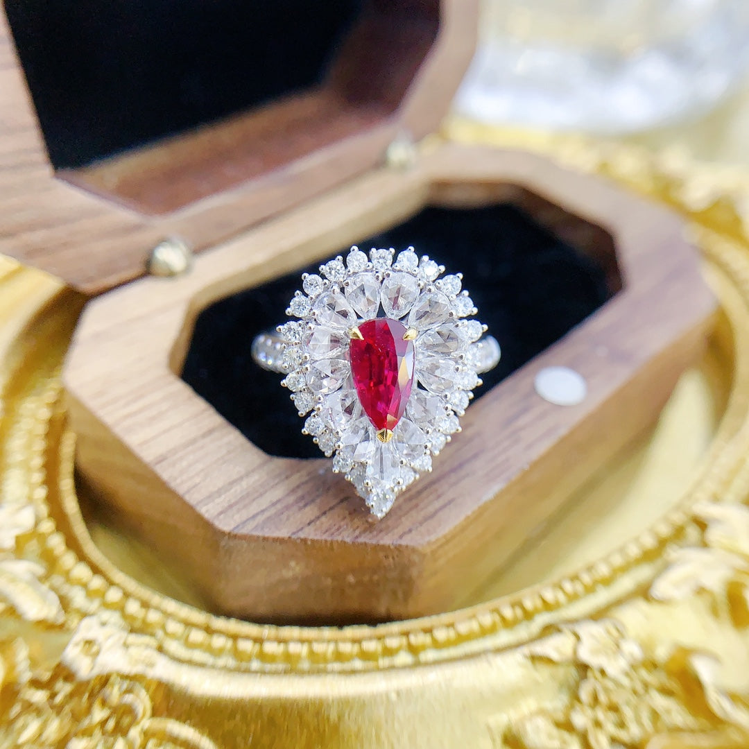 18K Double-Wear Ruby Drop Jewelry with Detachable Design - Red Treasure Ring