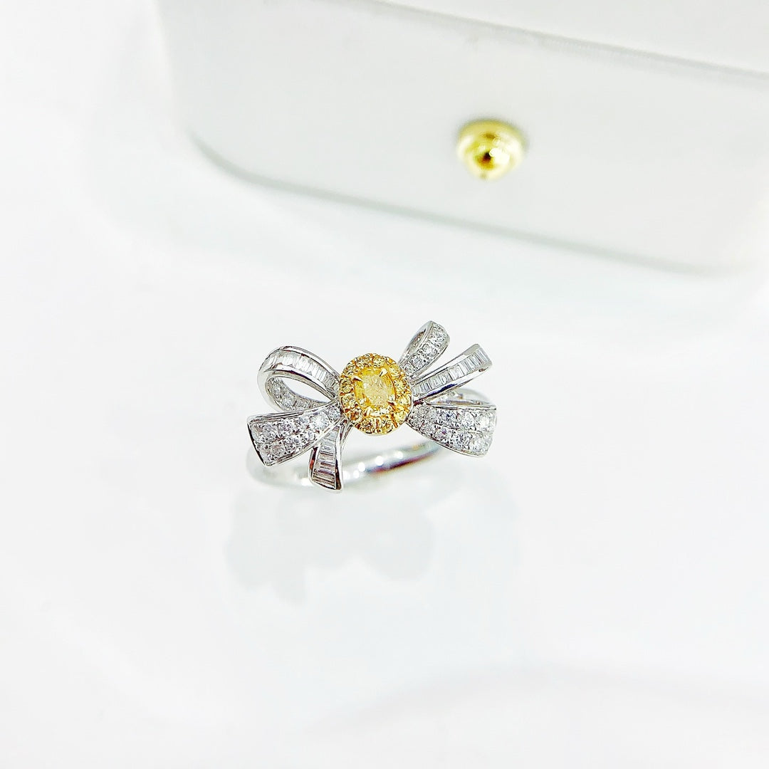 18k Elliptical Bowknot Ring - Luxurious Jewelry Collection - Yellow Diamond Ring