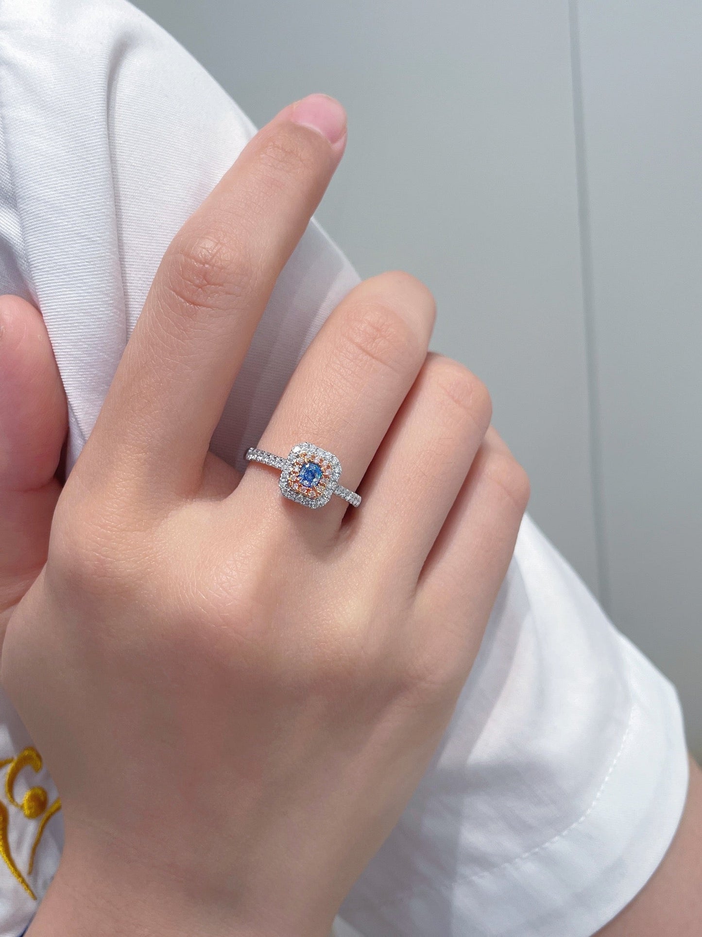 18K Gold Blue Diamond Cushion-Cut Halo Ring | Premium Jewelry - Blue Diamond Ring