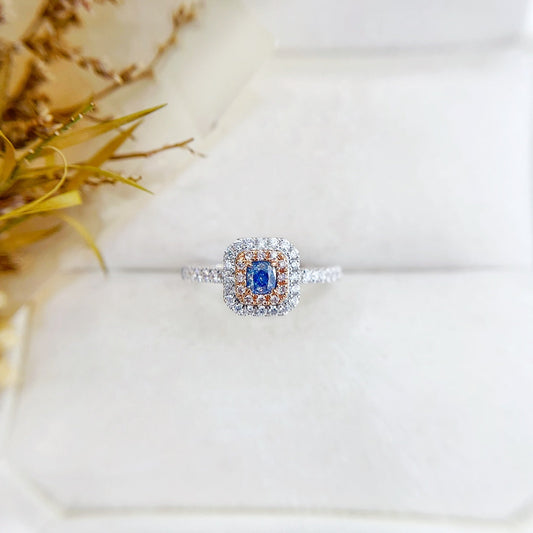 18K Gold Blue Diamond Cushion-Cut Halo Ring | Premium Jewelry - Blue Diamond Ring