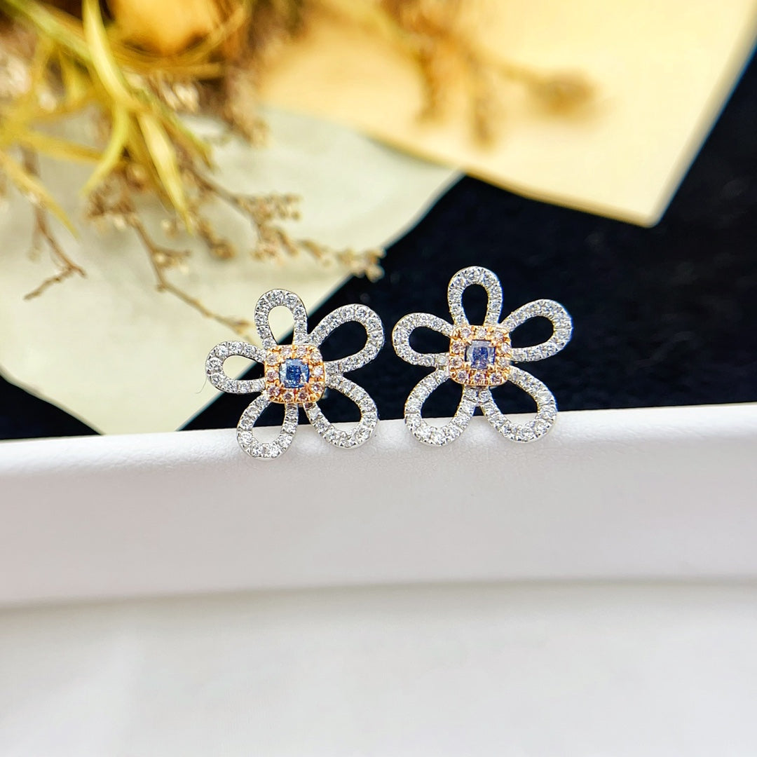 18K Gold Blue Diamond Cushion Petal Earrings - ED003-B Jeweler.Jewelry