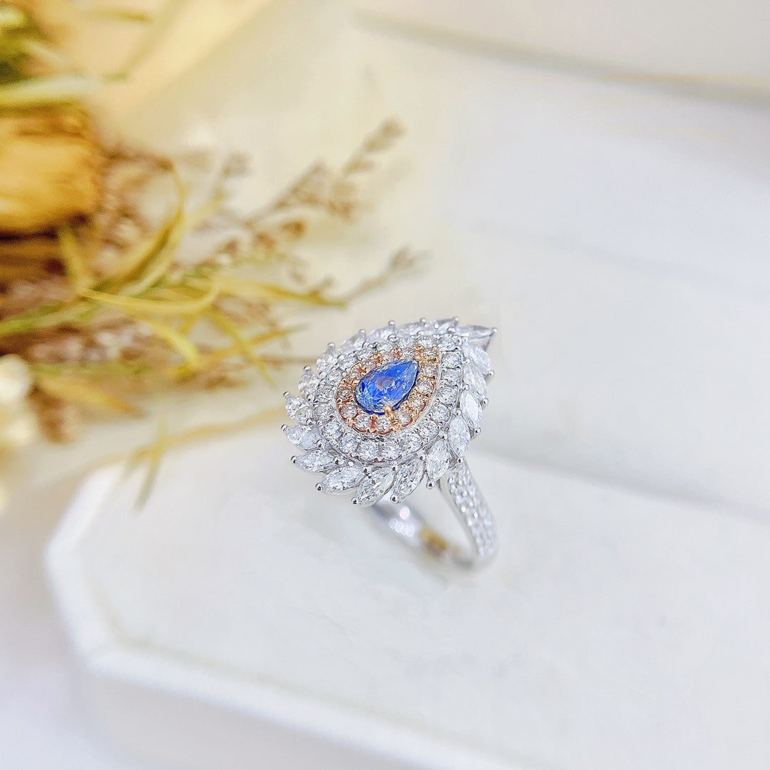 18K Gold Blue Diamond Marquise Twist Two-Way Wear Jewelry - Blue Diamond Ring