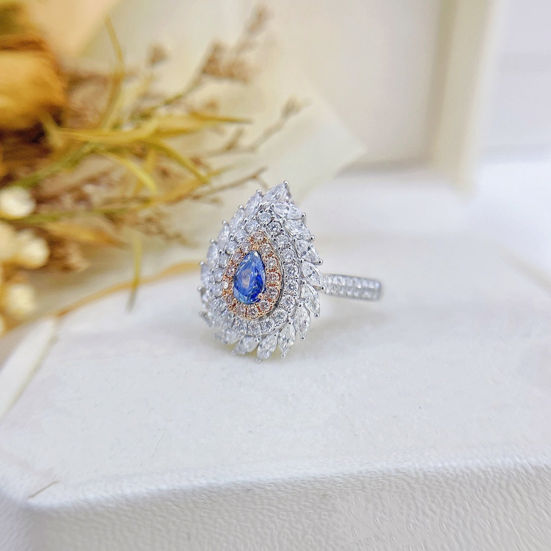 18K Gold Blue Diamond Marquise Twist Two-Way Wear Jewelry - Blue Diamond Ring