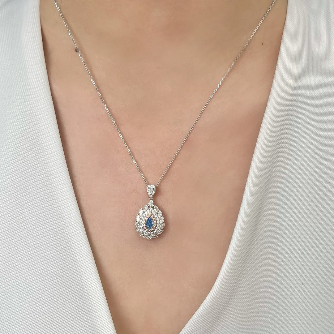 18K Gold Blue Diamond Waterdrop Surrounding Marquise Leaf Necklace | Jewelry - Blue Diamond Necklace