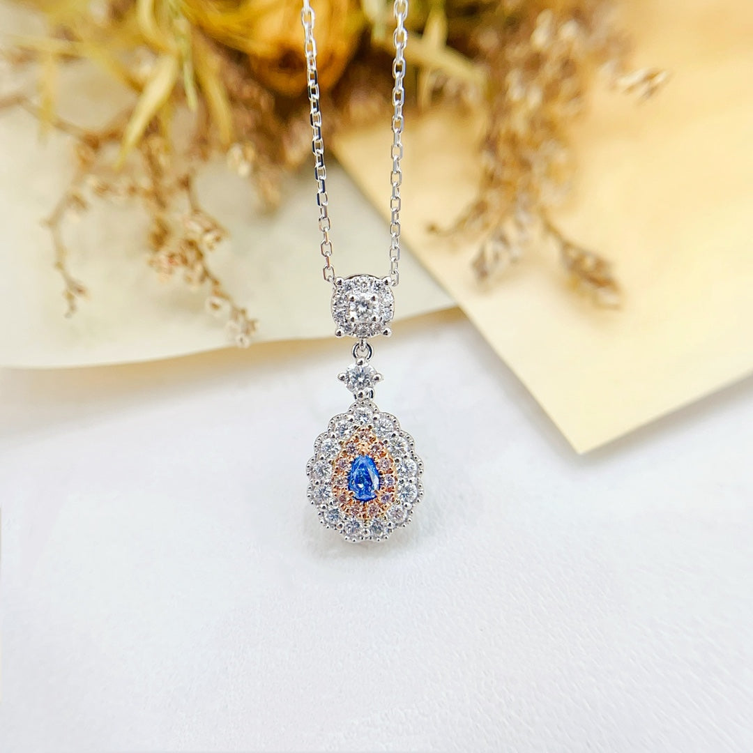 18K Gold Blue Diamond Waterdrop Sweet Necklace | Premium Jewelry - Blue Diamond Necklace