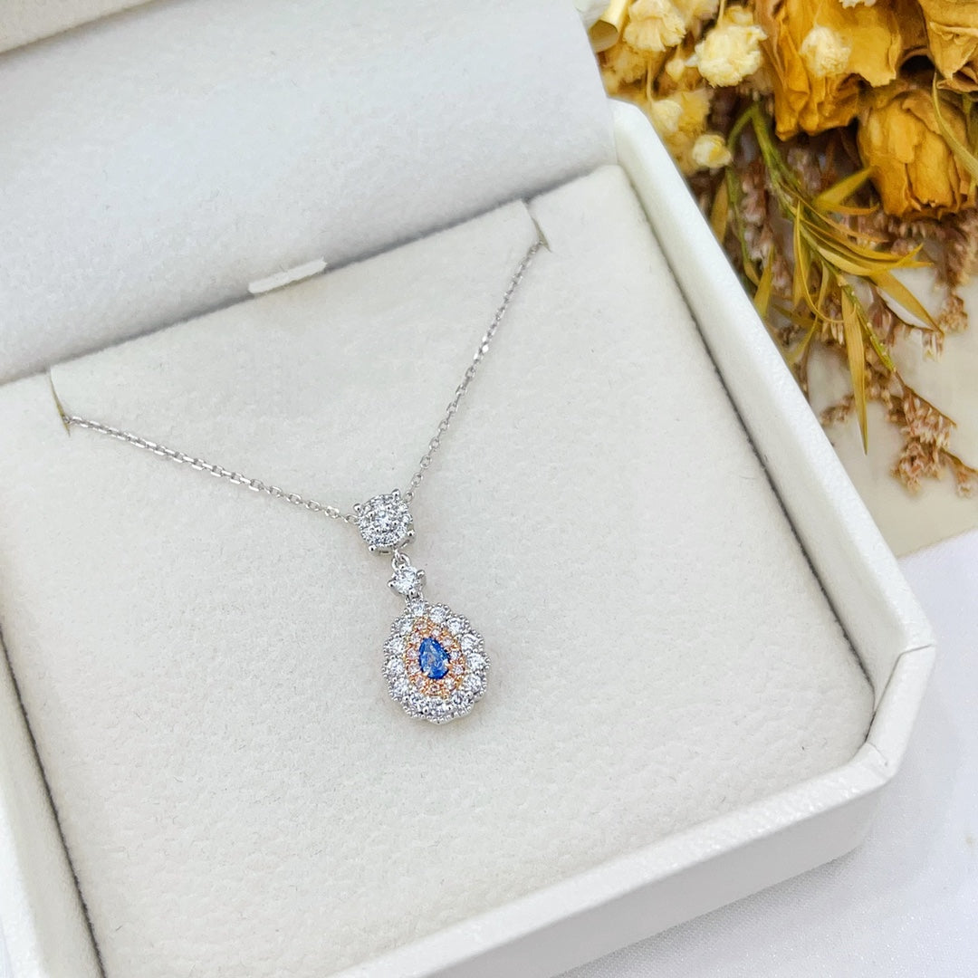 18K Gold Blue Diamond Waterdrop Sweet Necklace | Premium Jewelry - Blue Diamond Necklace