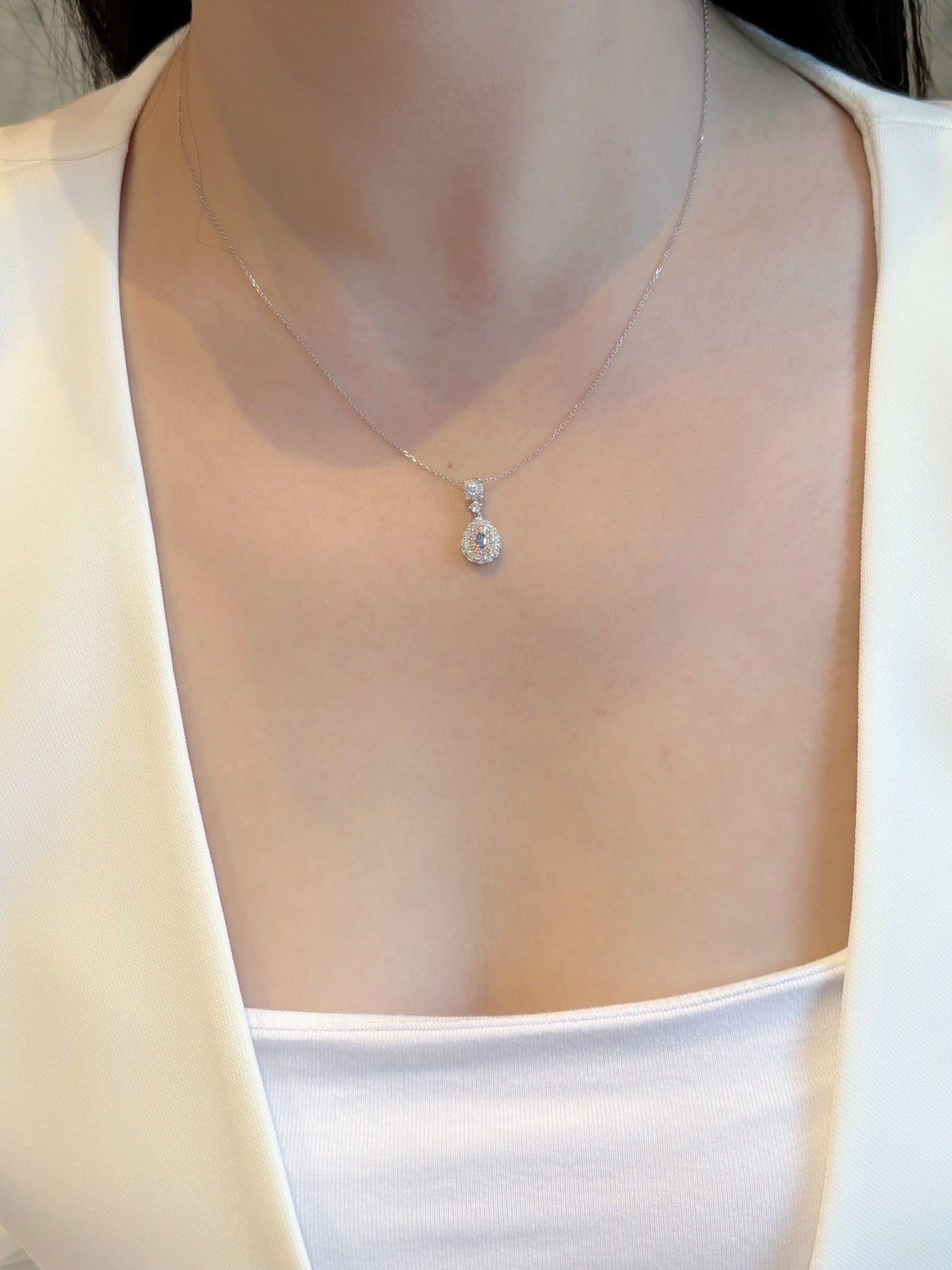 18K Gold Blue Diamond Waterdrop Sweet Necklace | Premium Jewelry - Blue Diamond Necklace