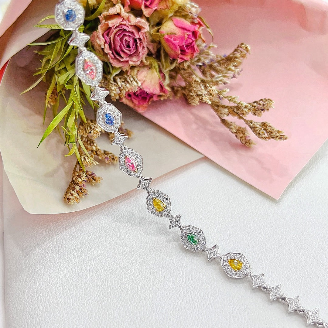 18K Gold Candy Bracelet with Colorful Diamonds - Luxurious Jewelry - Colored Diamond Bracelet