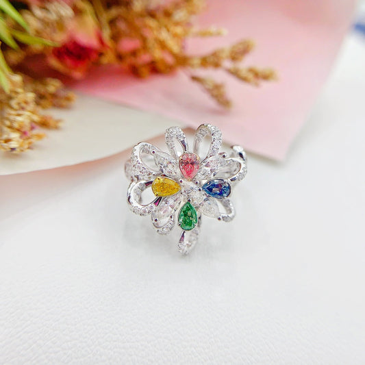 18K Gold Color Diamond Drop Candy Petal Two-Way Wear Jewelry - Colored Diamond Ring