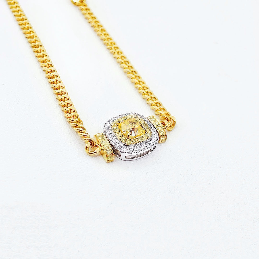 18K Gold Cushion-Cut Diamond Cuban Bracelet with AGL Certificate - Yellow Diamond Bracelet