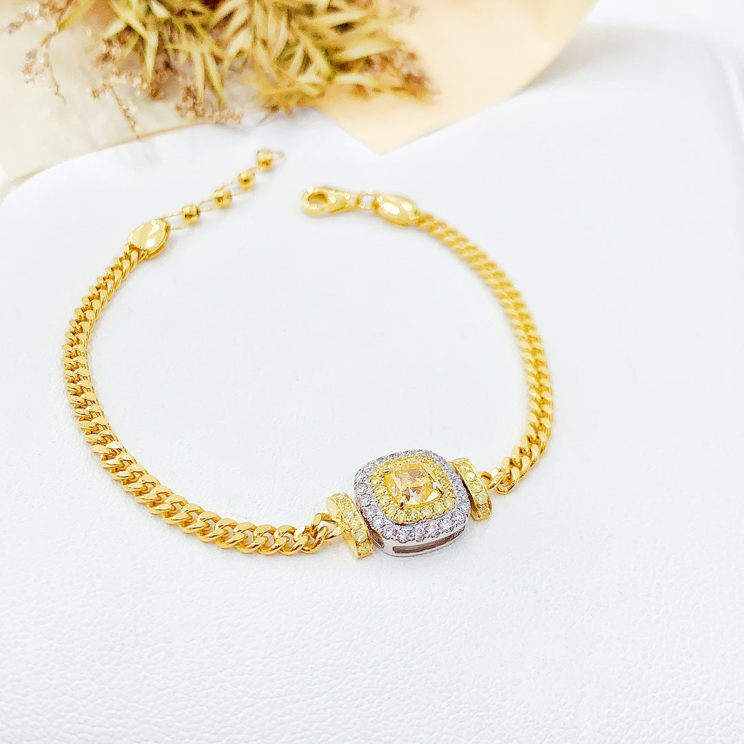 18K Gold Cushion-Cut Diamond Cuban Bracelet with AGL Certificate - Yellow Diamond Bracelet