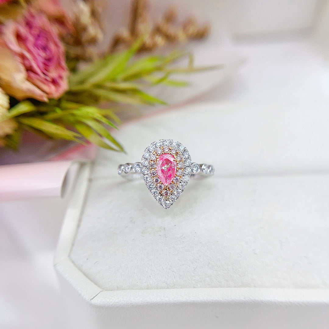 18K Gold Diamond and Pink Sapphire Double Bubble Ring - Unique Jewelry Piece - Pink Diamond Ring