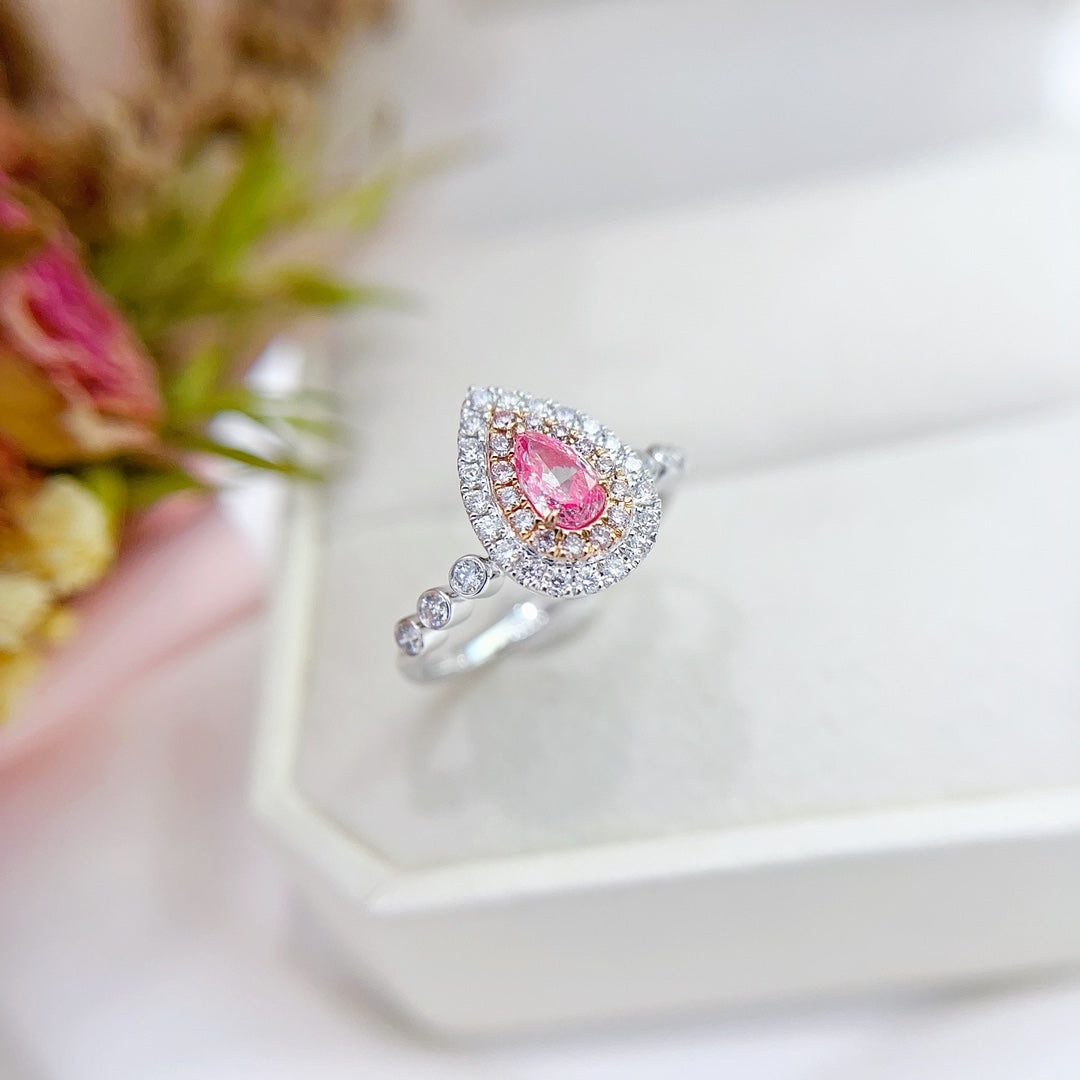 18K Gold Diamond and Pink Sapphire Double Bubble Ring - Unique Jewelry Piece - Pink Diamond Ring