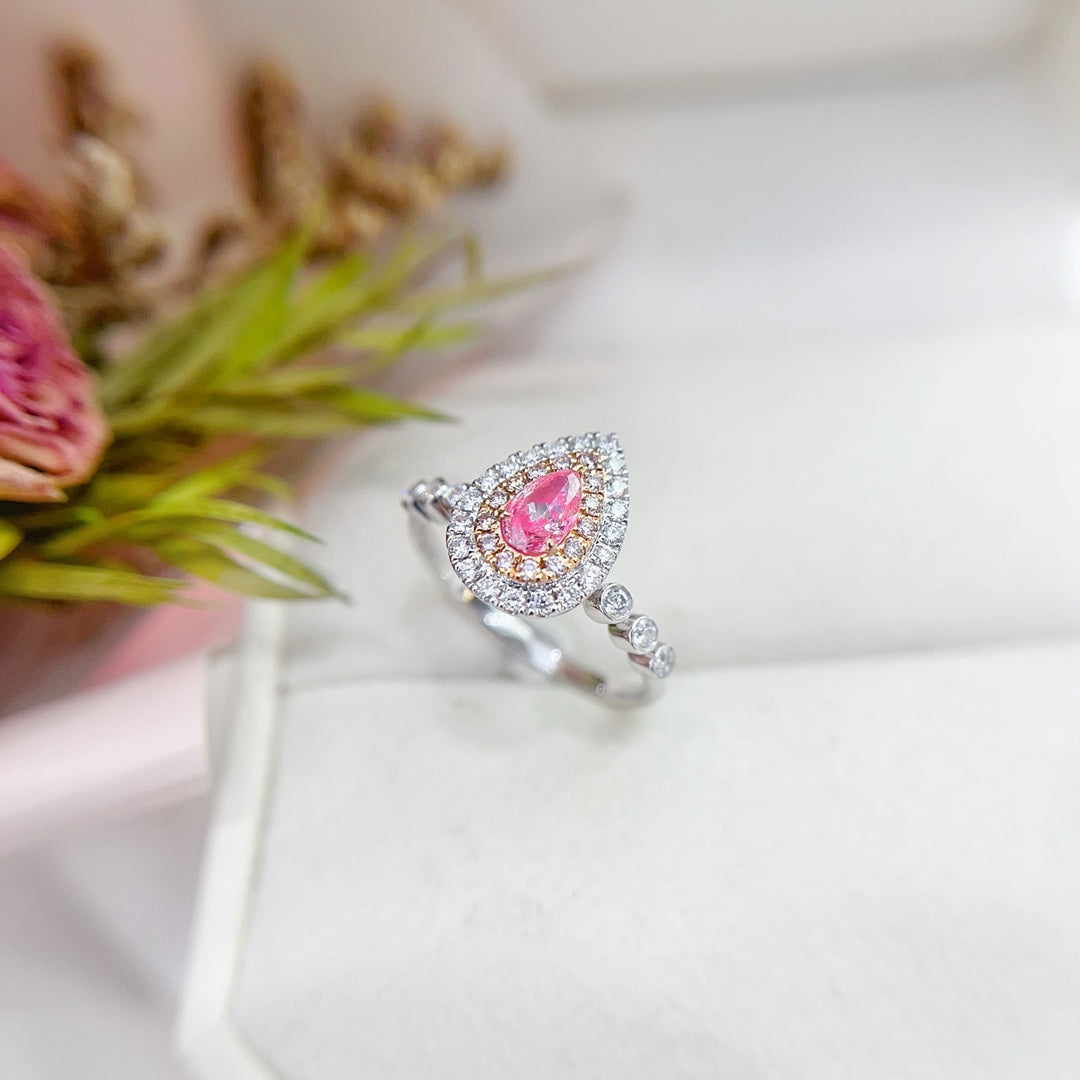 18K Gold Diamond and Pink Sapphire Double Bubble Ring - Unique Jewelry Piece - Pink Diamond Ring