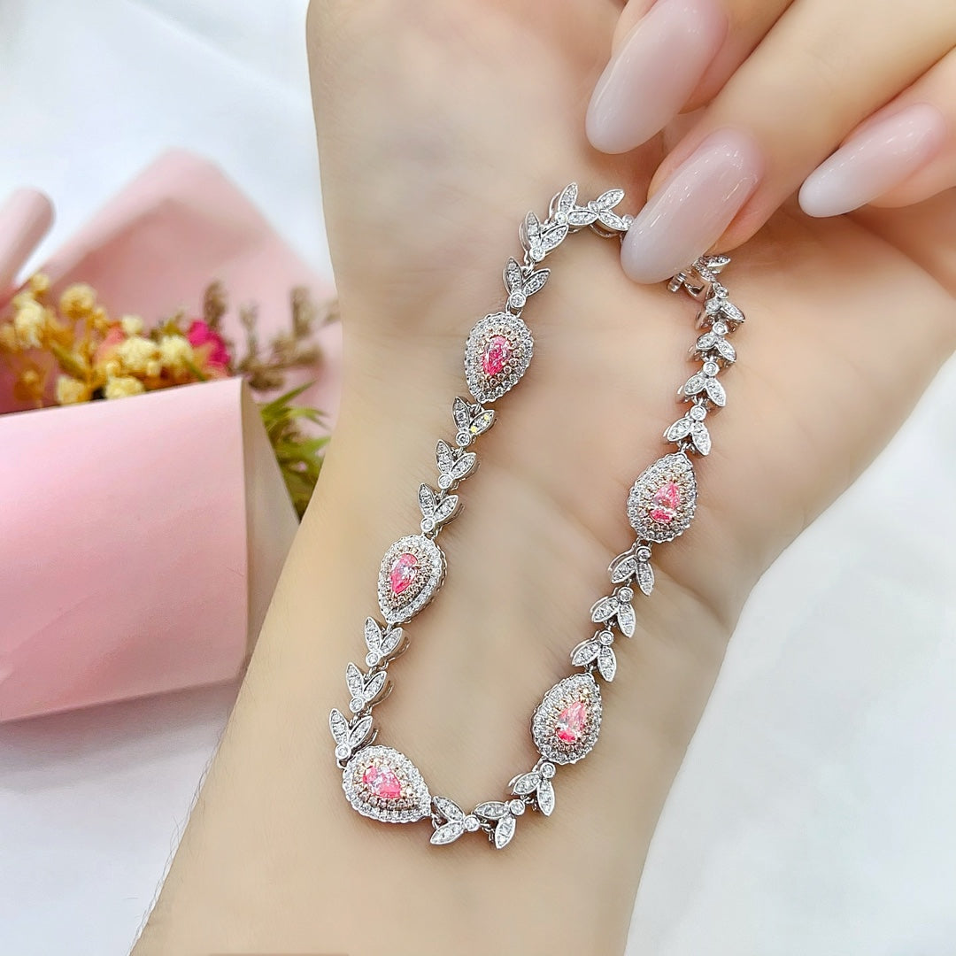 18K Gold Diamond and Pink Sapphire Drop Mermaid Bracelet - Luxurious Jewelry - Pink Diamond Bracelet