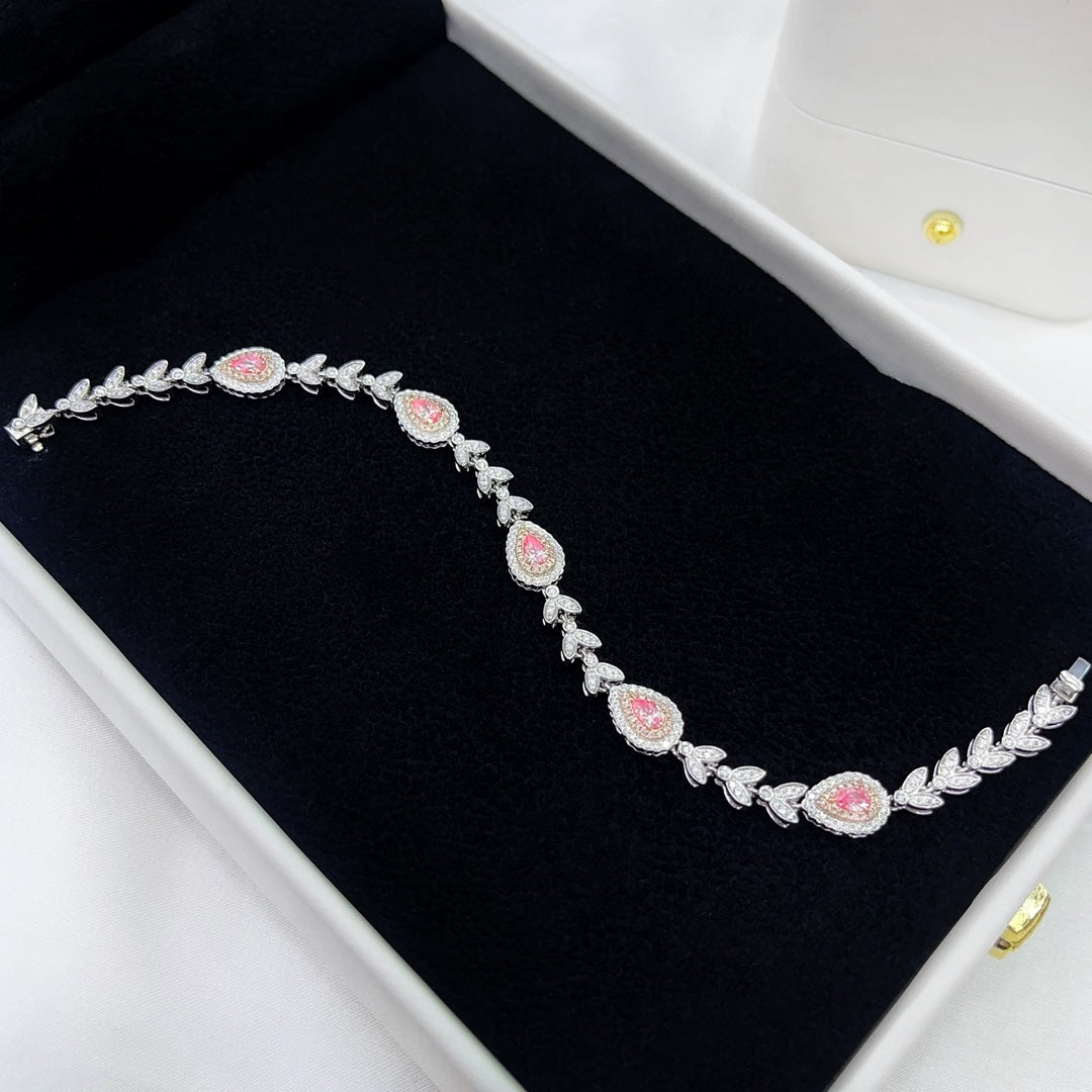 18K Gold Diamond and Pink Sapphire Drop Mermaid Bracelet - Luxurious Jewelry - Pink Diamond Bracelet