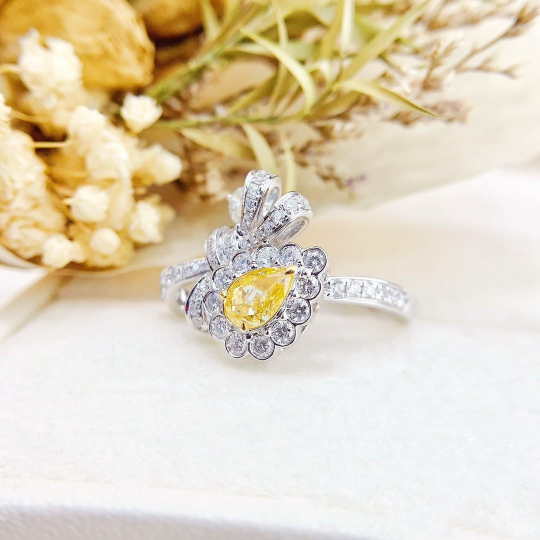 18K Gold Diamond Bowknot Ring - Elegant Jewelry Choice - Yellow Diamond Ring