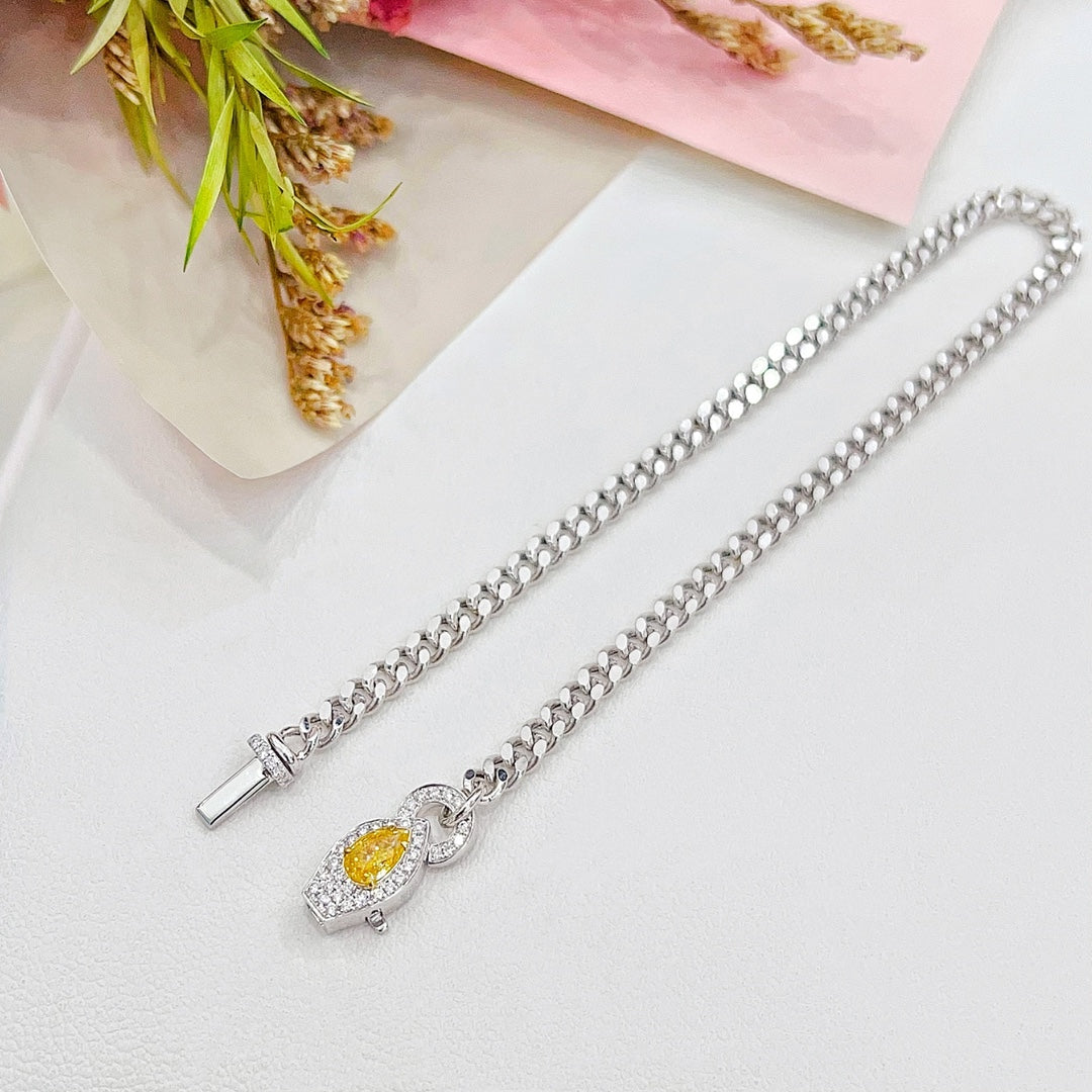 18K Gold Diamond Drop Cuban Bracelet - Luxurious Jewelry Piece - Yellow Diamond Bracelet