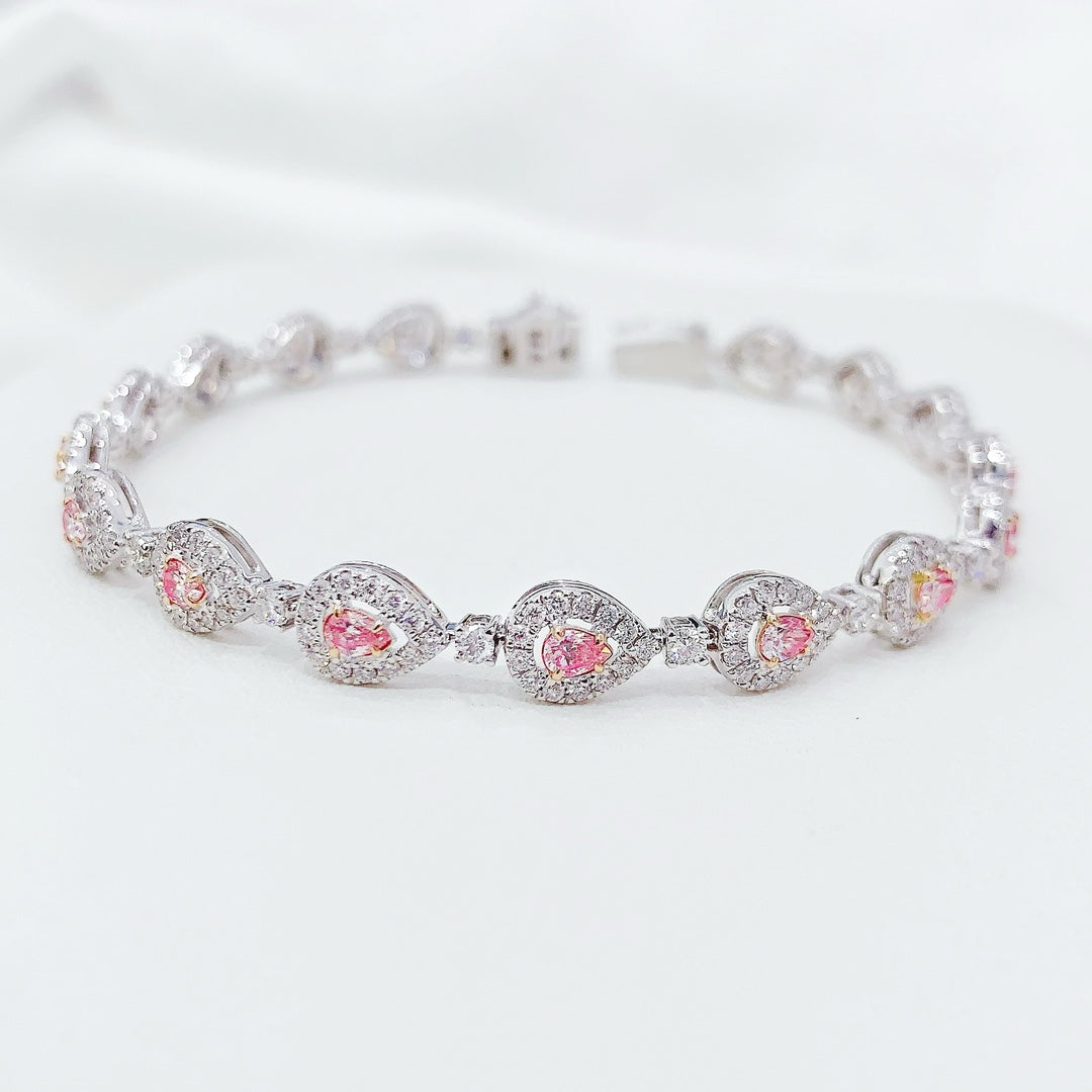 18K Gold Diamond Drop Hollow-Out Bracelet - Fine Jewelry - Pink Diamond Bracelet