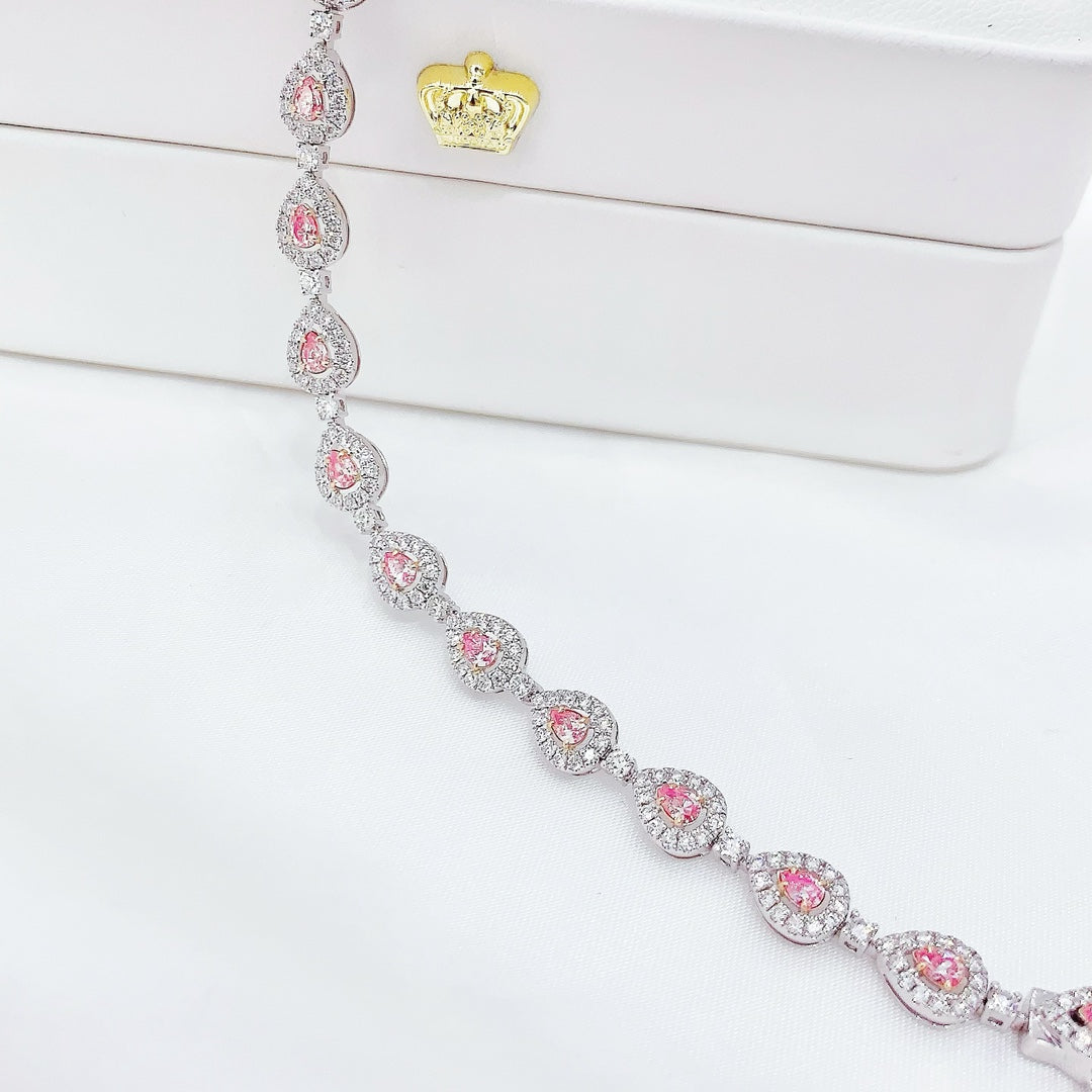 18K Gold Diamond Drop Hollow-Out Bracelet - Fine Jewelry - Pink Diamond Bracelet