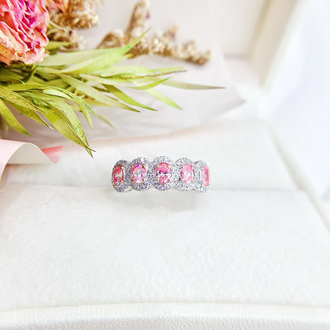 18K Gold Diamond Ellipse Cluster Ring - Jewelry Delight - Pink Diamond Ring