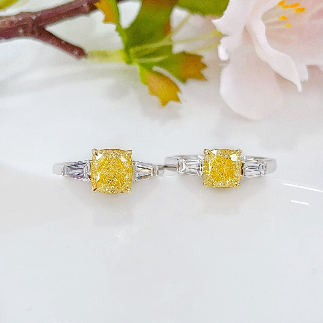 18K Gold Diamond GIA Cushion Cut Double-Tier Ring | Premium Jewelry - GIA Yellow Diamond Ring