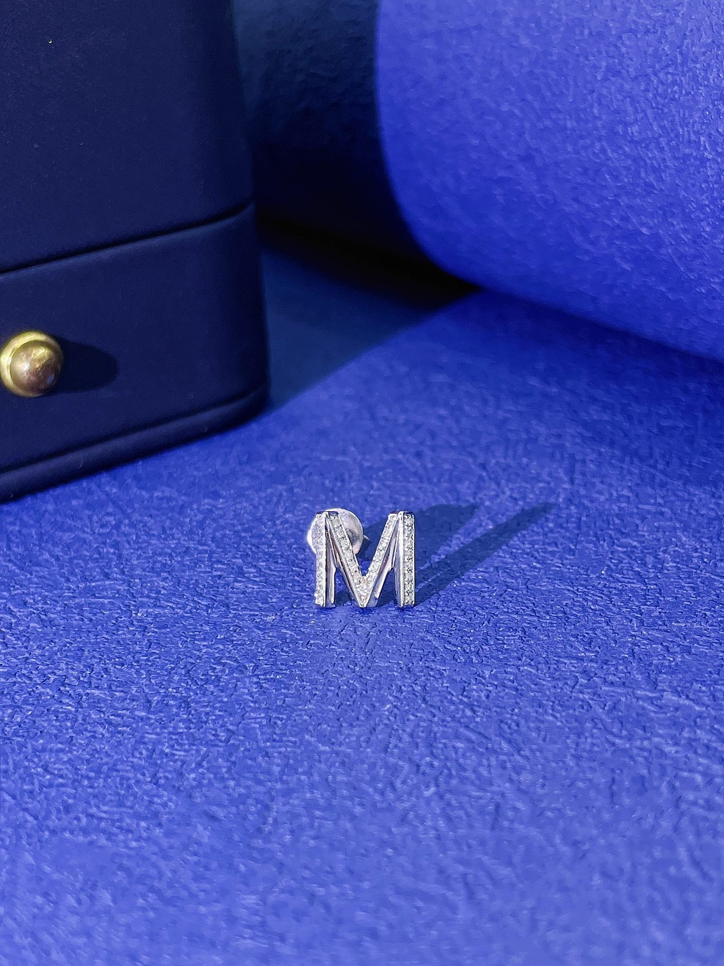 18K Gold Diamond M Initial Small Stud Earrings - Jeweler.Jewelry