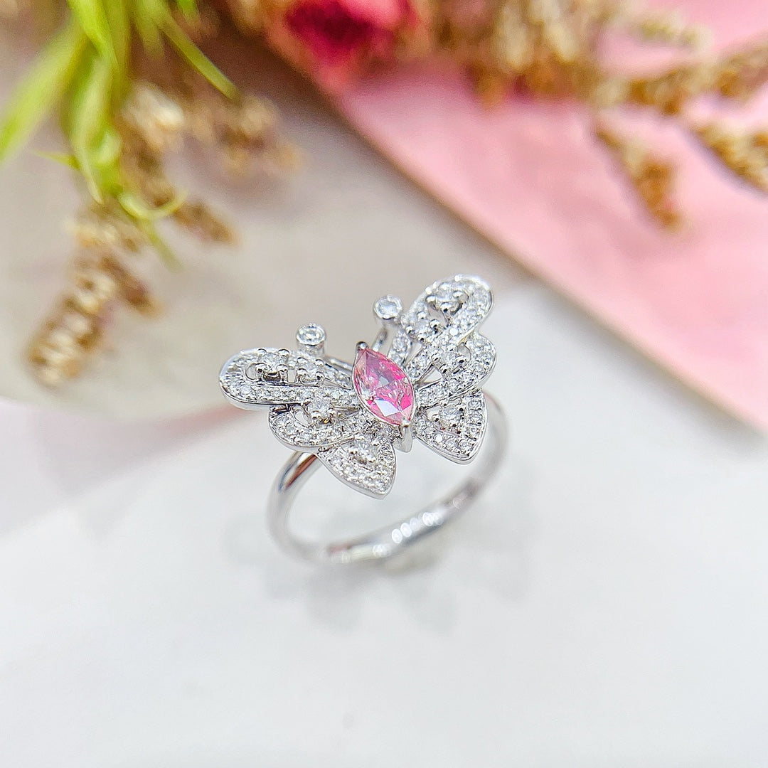 18K Gold Diamond Marquise Butterfly Ring - Luxury Jewelry - Pink Diamond Ring