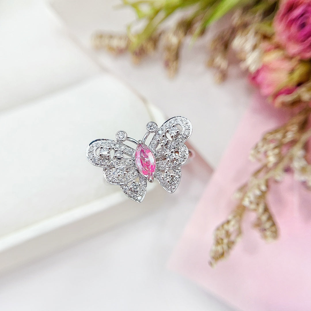 18K Gold Diamond Marquise Butterfly Ring - Luxury Jewelry - Pink Diamond Ring