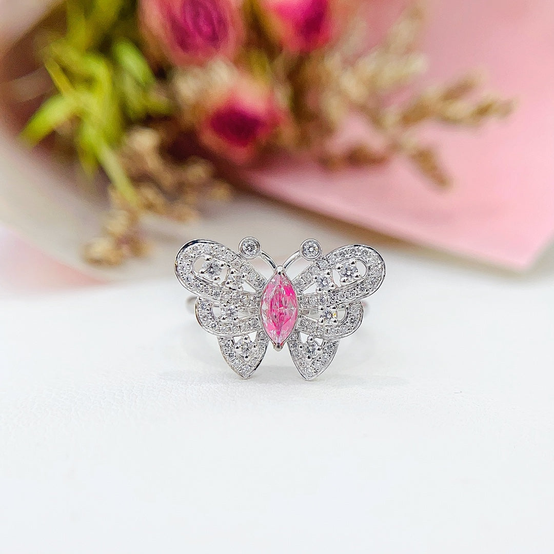 18K Gold Diamond Marquise Butterfly Ring - Luxury Jewelry - Pink Diamond Ring