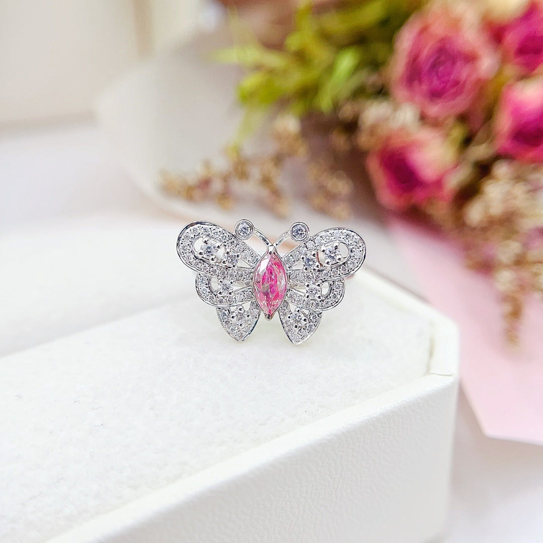 18K Gold Diamond Marquise Butterfly Ring - Luxury Jewelry - Pink Diamond Ring