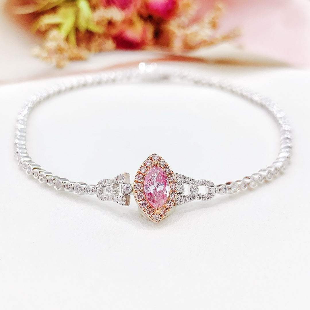 18K Gold Diamond Marquise Double-Clasp Bracelet - Exquisite Jewelry - Pink Diamond Bracelet