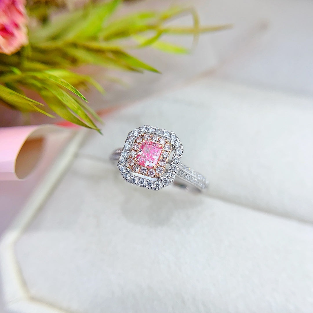 18K Gold Diamond Openwork Cushion Ring with AGL Certificate - Luxury Jewelry - Pink Diamond Ring