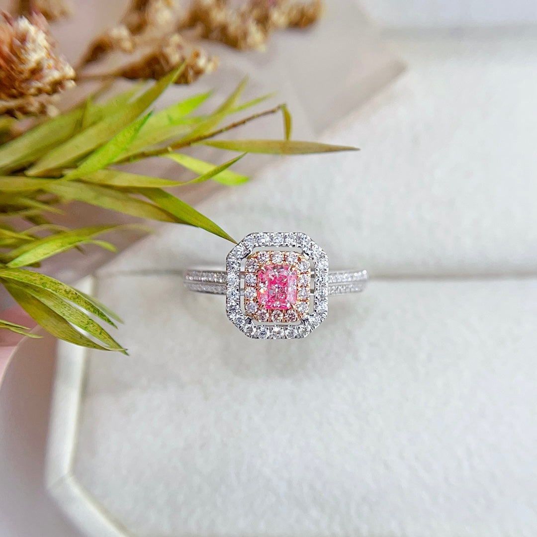 18K Gold Diamond Openwork Cushion Ring with AGL Certificate - Luxury Jewelry - Pink Diamond Ring