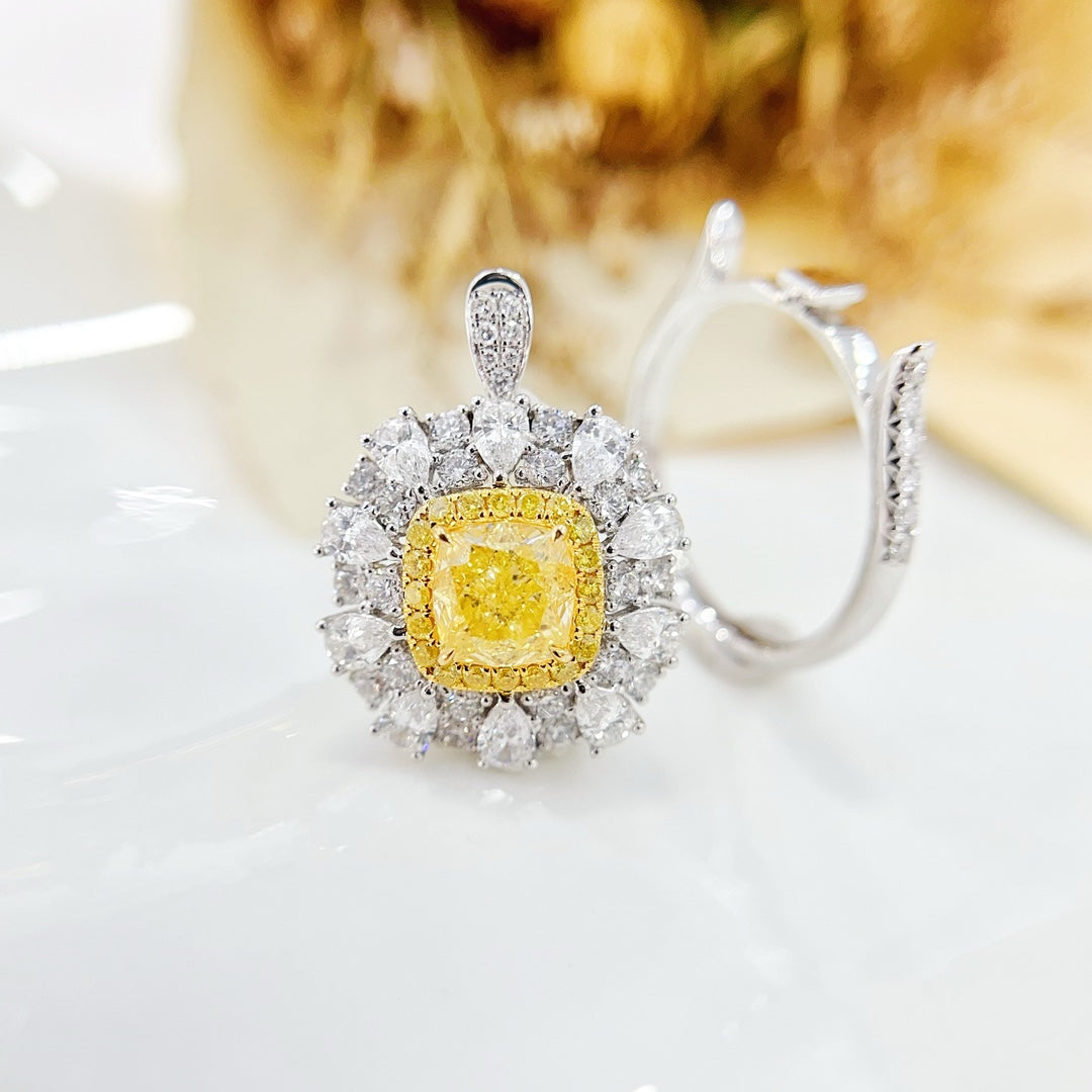 18K Gold Diamond Pendant with GIA Certificate - Versatile Cushion & Drop Design - GIA Yellow Diamond Ring