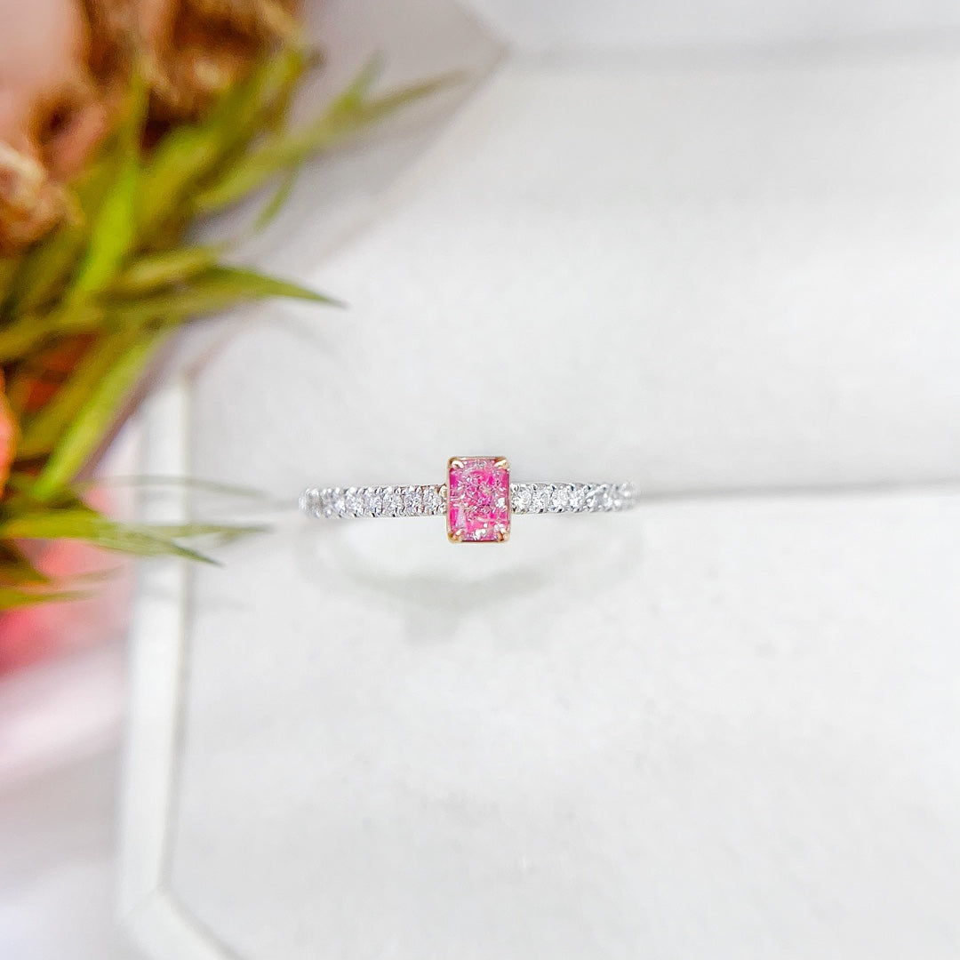 18K Gold Diamond Pillow Shape Single Stone Ring - Luxury Jewelry - Pink Diamond Ring