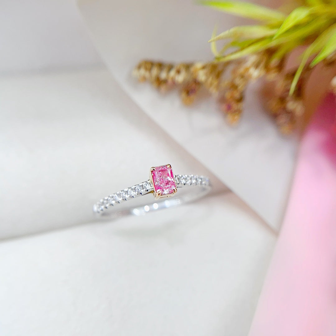 18K Gold Diamond Pillow Shape Single Stone Ring - Luxury Jewelry - Pink Diamond Ring