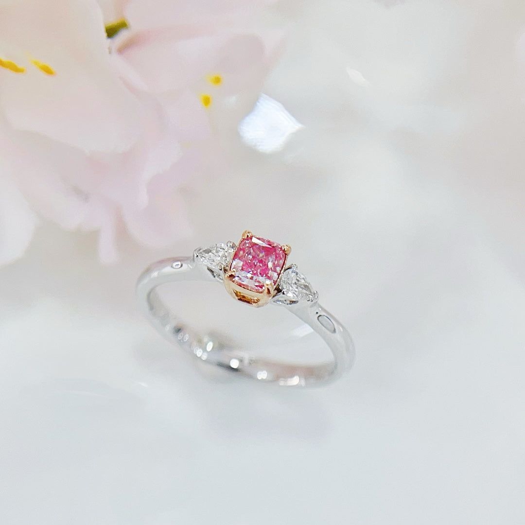 18K Gold Diamond Pillow-Shaped Double Drop Ring | Fine Jewelry - Pink Diamond Ring